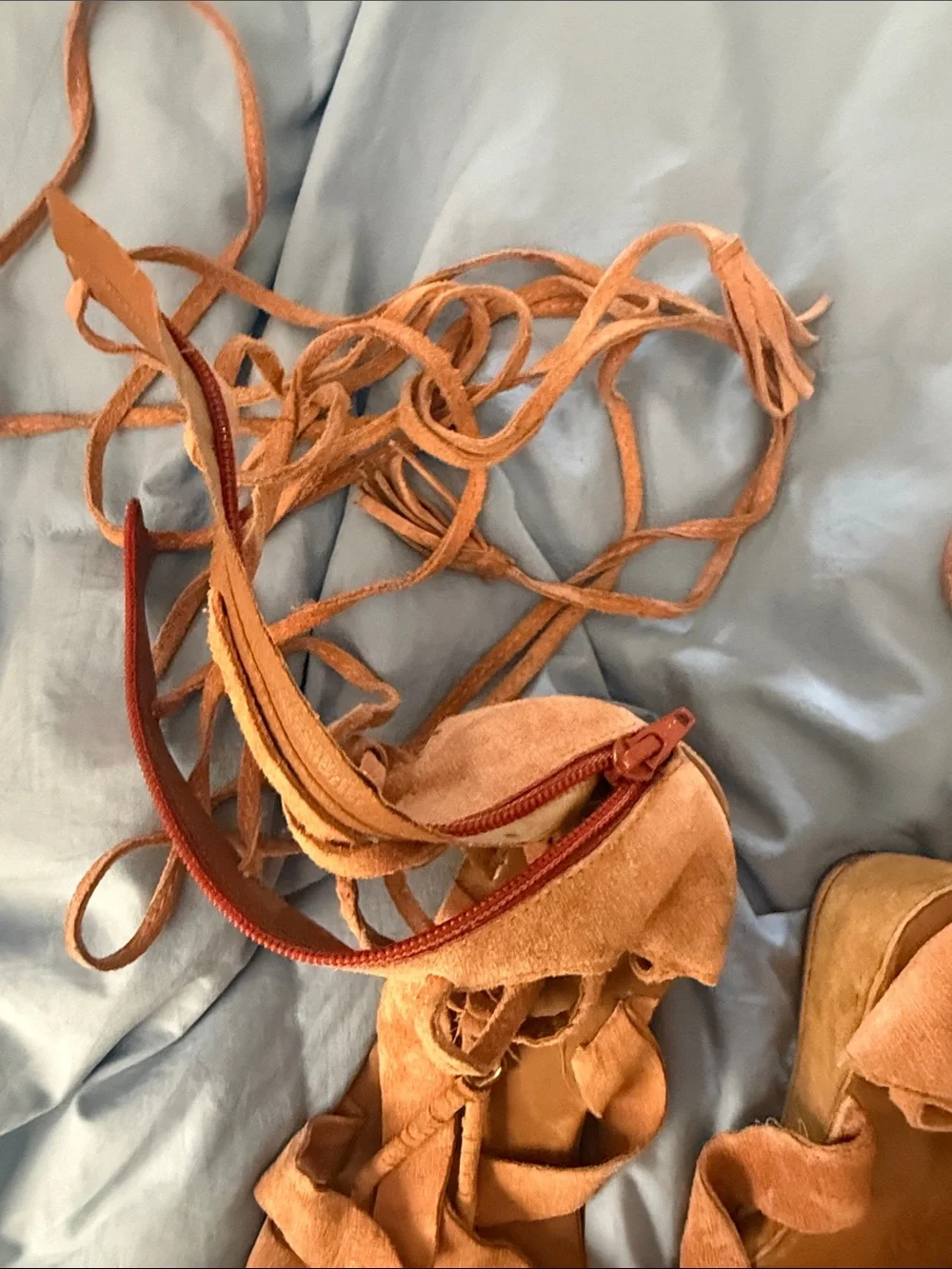 Free People Suede Lace-Up Gladiator Sandals - Tan Orange